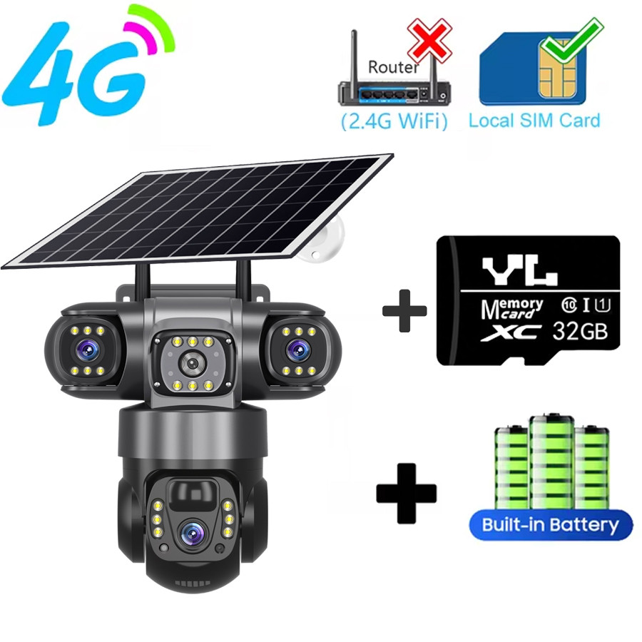 TDL 3 เลนส์ 4G พลังงานแสงอาทิตย์กล้อง HD15 MP360 กันน้ํากลางแจ้ง Night Vision 2-Way Audio กล้อง Human Detection IP กล้อง