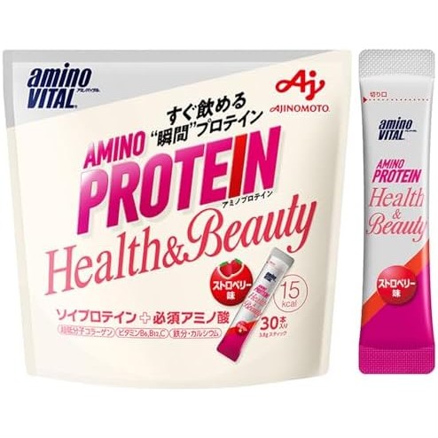 【Direct from Japan】Aminovital ajinomoto aminoprotein สำหรับผู้หญิงสตรอเบอร์รี่รสชาติ 10 ชิ้นกระเป๋าอ