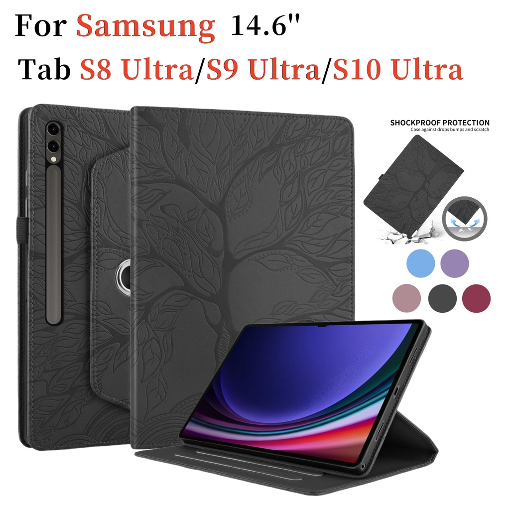 Samsung Galaxy Tab S8/S9/S10 Ultra 14.6 SM-X906 X900 X910 X920 X926 X916 X918 เคสหนัง PU 360° ขาตั้ง