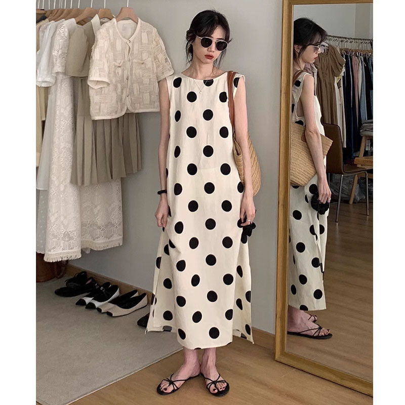A ฤดูร้อนภาษาฝรั่งเศสคํา Retro คอกลม Polka Dot Design หลวมและลําลองชุดเสื้อกั๊กแขนกุดสําหรับผู้หญิง M-3XL ชุดเซ็ท ผู้หญิง