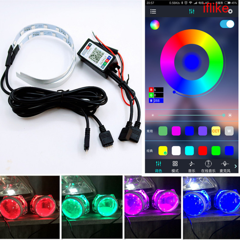 Auto RGB ไฟหน้าโปรเจคเตอร์ Led Devil Eye Demon Eye โคมไฟบลูทูธ App รีโมทคอนโทรลสําหรับรถยนต์ angel eyes ไฟหน้า