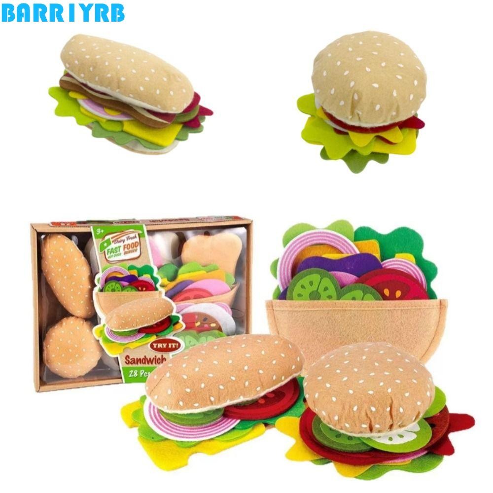 BARR1YRB Felt รวมอาหารของเล่น,บทบาทเล่นทําพิซซ่า Felt ผ้า Burger ของเล่น, Montessori จําลองสุนัขร้อนการศึกษา Felt อาหาร Burger ชุดอาหารเด็ก