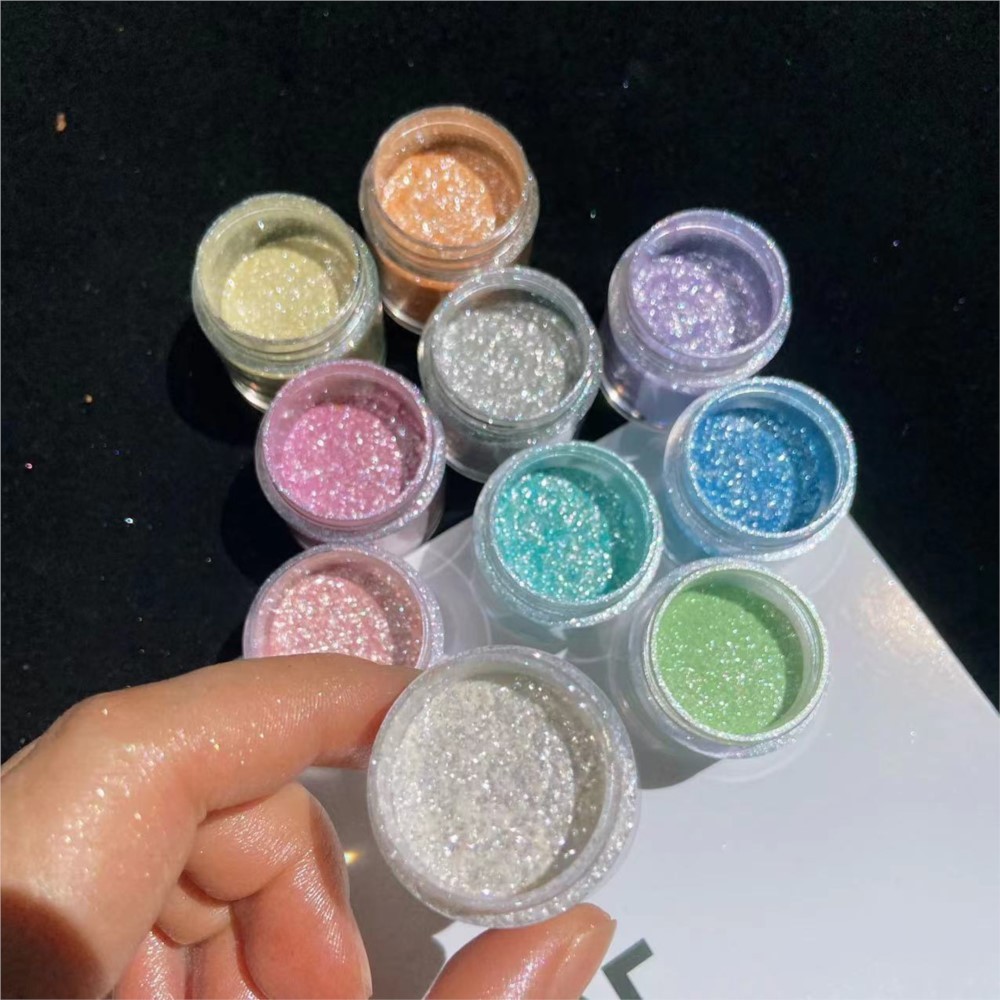 10 สี Sparkly เล็บ Glitter ผง Rainbow คริสตัลเพชร Pigment ฝุ่น Holographic DIY เล็บ Chrome Nails Art ตกแต่ง
