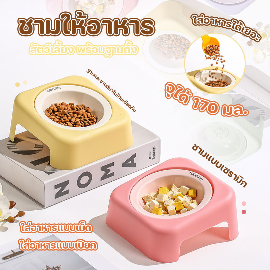 ชามอาหารสัตว์ ชามใส่อาหารสัตว์เซรามิค ขนาด 170 ml ไม่เป็นอันตราย ฐานรองเป็นแบบเอียง