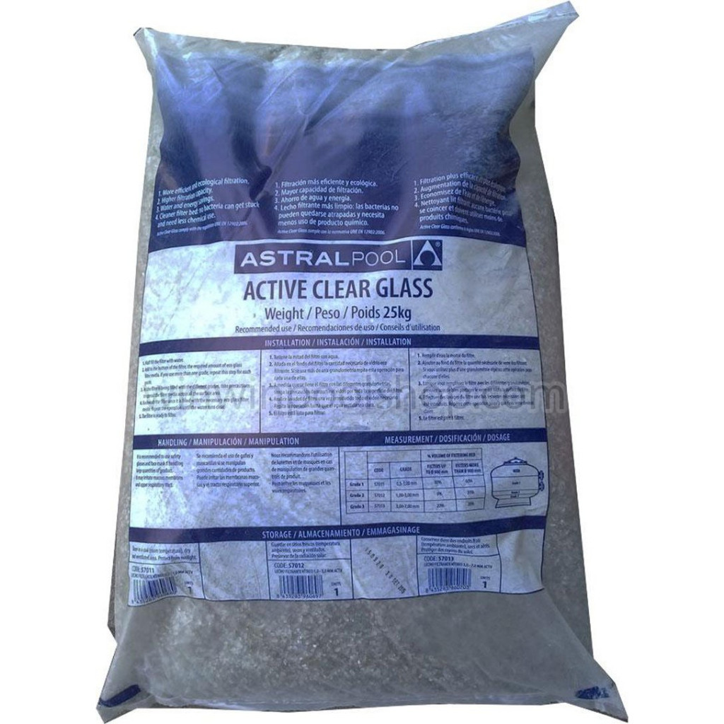 Astralpool Clear Glass 0.5 – 1.0 mm ละเอียด FINE ทรายแก้ว กรองน้ำใสสะอาด ปราศจากแบคทีเรียและเคมีขนาดเล็ก 25kg