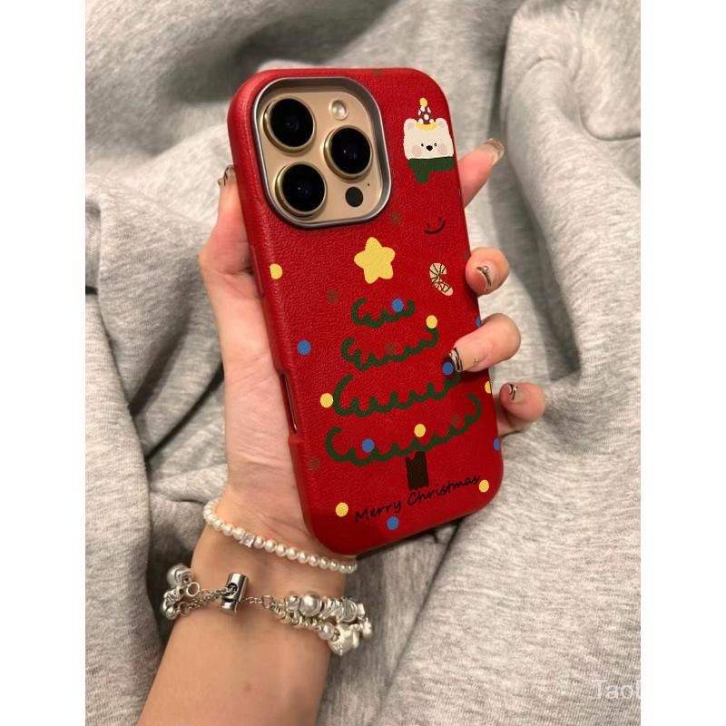 เคสโทรศัพท์มือถือสำหรับ iPhone 11 12 13 14 15 16 Pro Max PLUS ฤดูหนาวที่อบอุ่นลายจุดต้นคริสต์มาสเคสนิ่มหุ้มทั้งเครื่องกันกระแทกกันกระแทกเคสโลหะลายหนัง nlqm