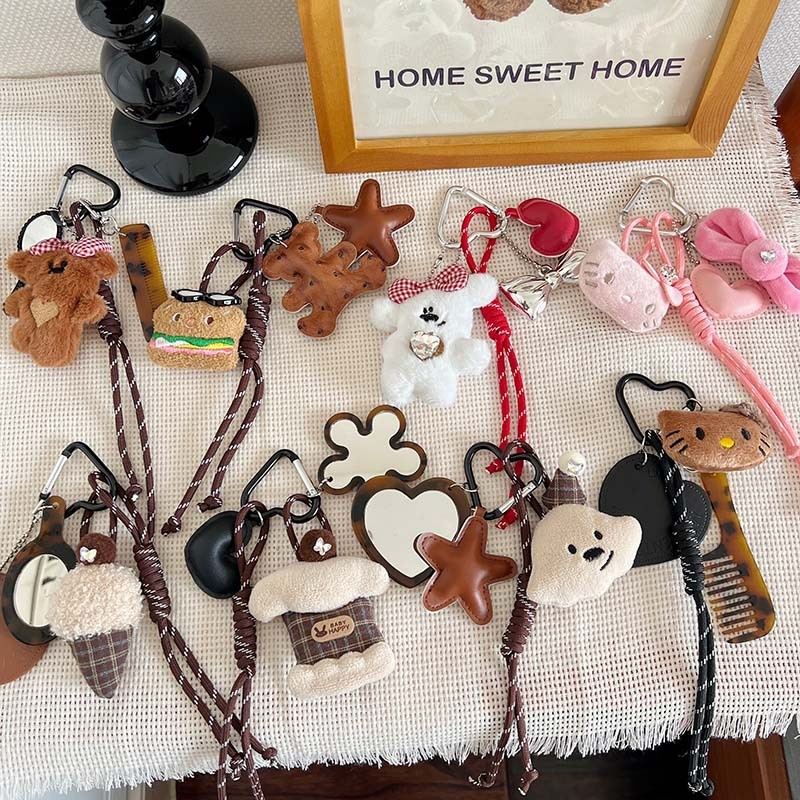 จี้หมี miu Style Climbing Rope Hand Rope Bag Jewelry Cartoon Plush Mirror Comb Keychain