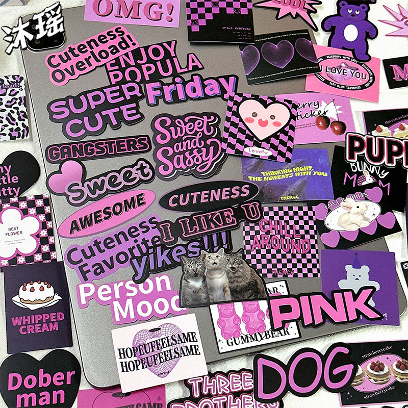 🍀55 INS American Retro Cool Cat English Sticker ตกแต่งกันน้ำ