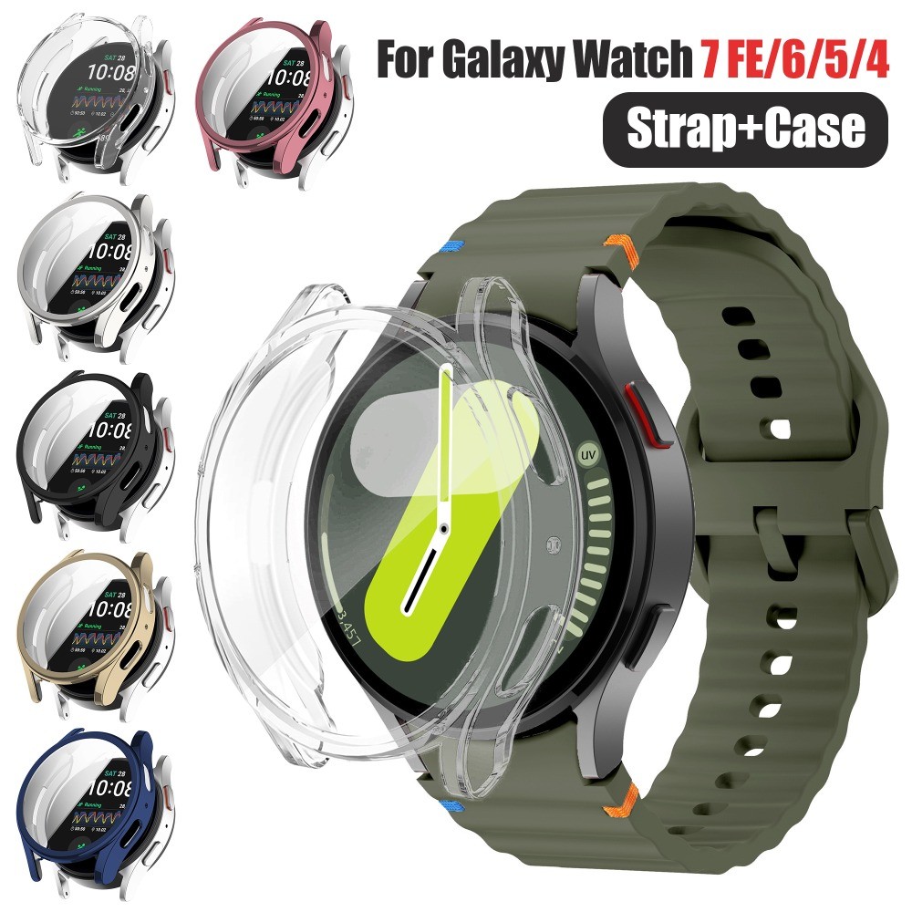 2 in 1 สายซิลิโคนกีฬาสําหรับ Samsung Galaxy Watch 7 FE 44 มม.40 มม.รวมทุกอย่างหน้าจอ soft TPU Case + สร้อยข้อมือสําหรับ Wacth 6/5/4 40 มม.44 มม.
