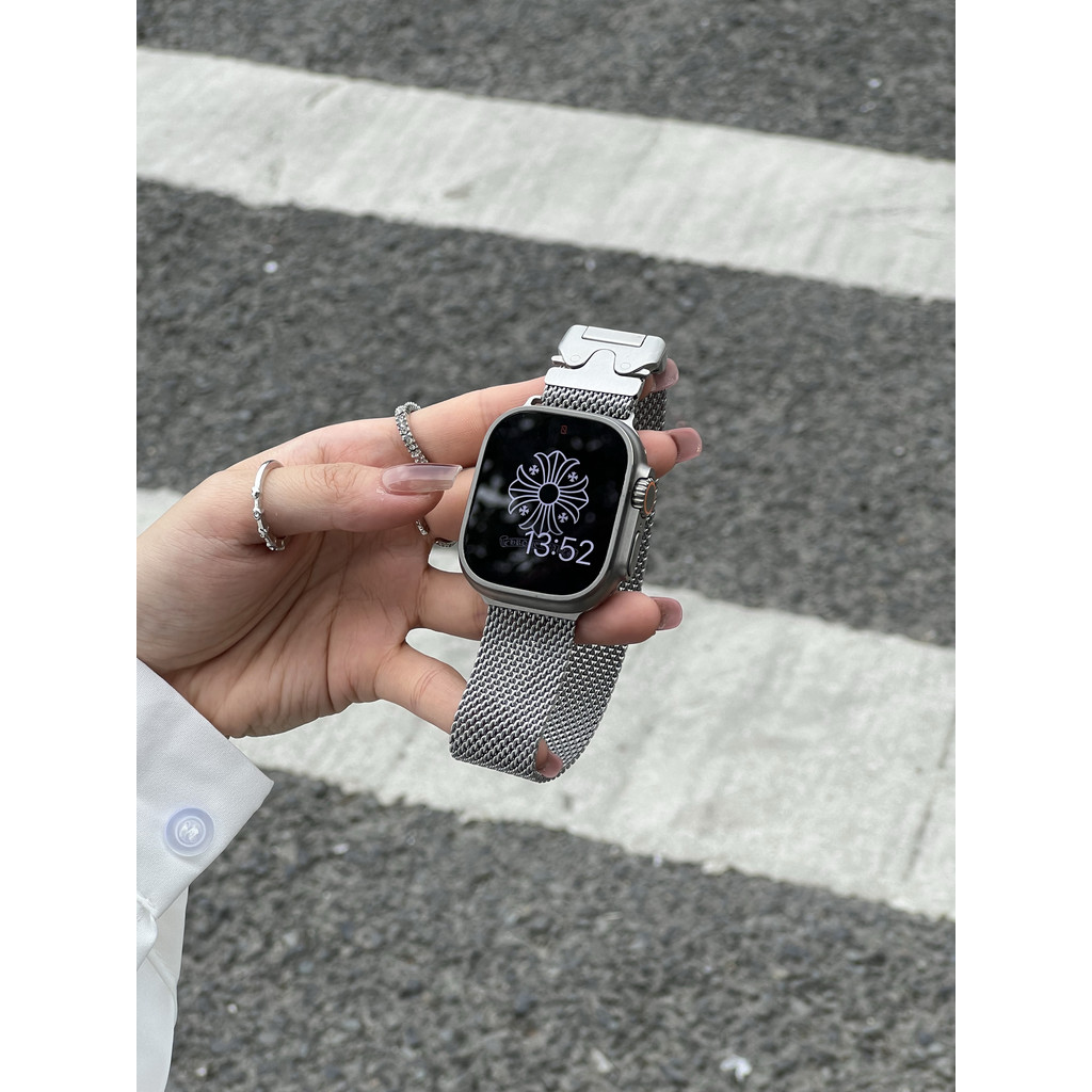 Milanese Loop สายโลหะสําหรับ Apple Watch Band Ultra 2 49 มม.46 มม.45 มม.44 มม.42 มม.41 มม.40 มม.38 มม.สแตนเลสสตีลสําหรับนาฬิกา iWatch Series 10 9 8 7 6 5 4 SE - รูปที่ 6