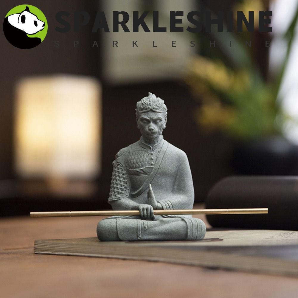 Sparkleshine Wukong ประติมากรรมตู้ปลา,พร้อม Golden Cudgel Sandstone Monkey King รูปปั้น,รูปปั้นพระของขวัญบริการที่ละเอียดอ่อนน่ารักตุ๊กตาพระพุทธรูปเตาผิง