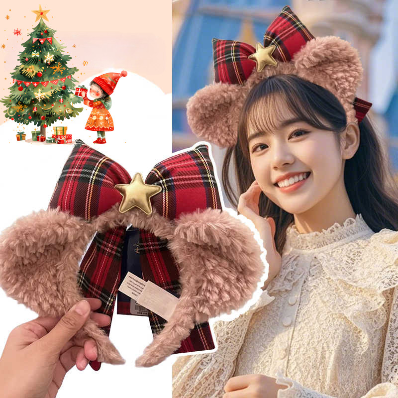 2025 ใหม่คริสต์มาสบรรยากาศ เชอร์รี่ สีชมพูตารางผีเสื้อปมคาดศีรษะสําหรับผู้หญิง