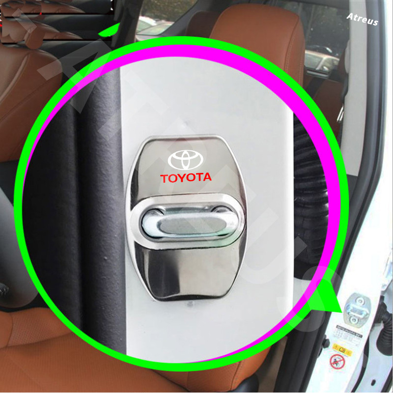 Toyota ที่ล็อคประตูรถ สเตนเลส ฝาครอบป้องกัน อุปกรณ์ล็อคประตูรถยนต์สแตนเลส สําหรับ Toyota Prius Fortuner Corolla Cross CHR Camry Wish Vios Veloz Estima Sienta Yaris Ativ Altis Hilux Revo bZ4X Hiace - รูปที่ 3