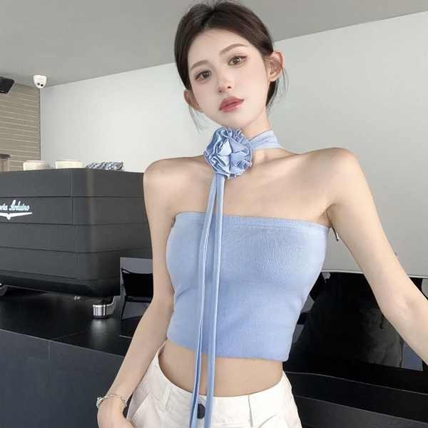 เสื้อเกาะอก สไตล์สาวฮอตฤดูร้อน, ผ้าพันคอดอกไม้สามมิติระดับไฮเอนด์, เสื้อกั๊กผ้าพันคอเพรียวบางยางยืด, เสื้อห่อผู้หญิงแบบไม่มีสาย