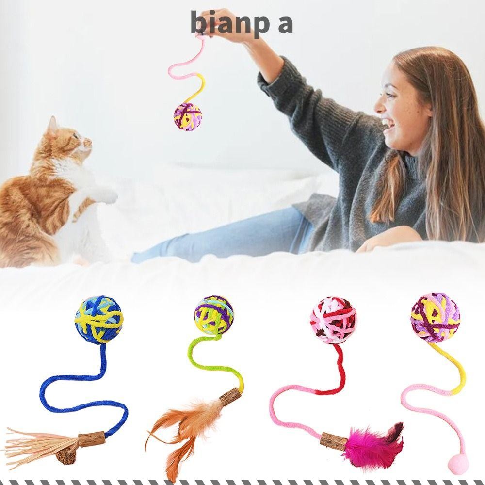 ลูกเส้นด้าย BIANPA สีสันสดใสพร้อมของเล่นแมวมีเสียงกระดิ่ง ล้อเล่น Nibbling 1PC ของเล่นเคี้ยวแบบโต้ตอบ Cat