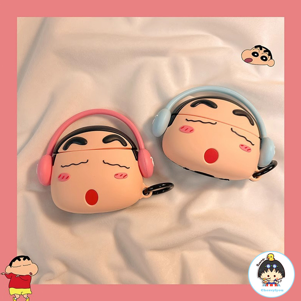 ชุดหูฟังการ์ตูนน่ารัก ดินสอสี ชินจัง หูฟังกรณีบลูทูธไร้สายชุดหูฟังซิลิโคนแข็งกรณีเข้ากันได้สําหรับ แอร์พอด 1 2 3 4 มือโปร 2 หูฟังปก