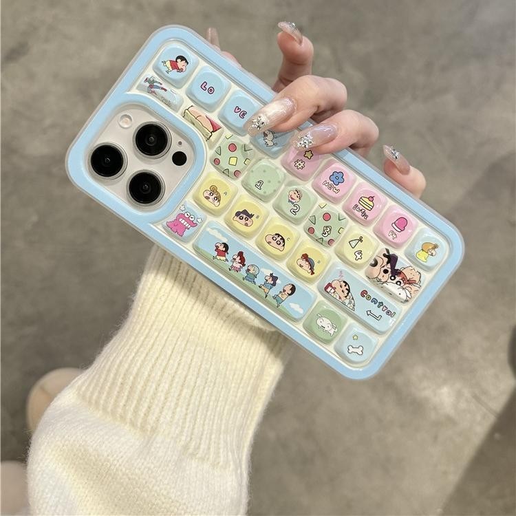 ใหม่insคีย์บอร์ดสีฟ้าน่ารักcrayon Shin-Chanรูปแบบคีย์บอร์ดเคสโทรศัพท์Anti-FallสําหรับiPhone 16 Promax 15 Promax 11 12 13 Mini 14plus 11 Pro Max X XS XR XS Max 78 7Plus