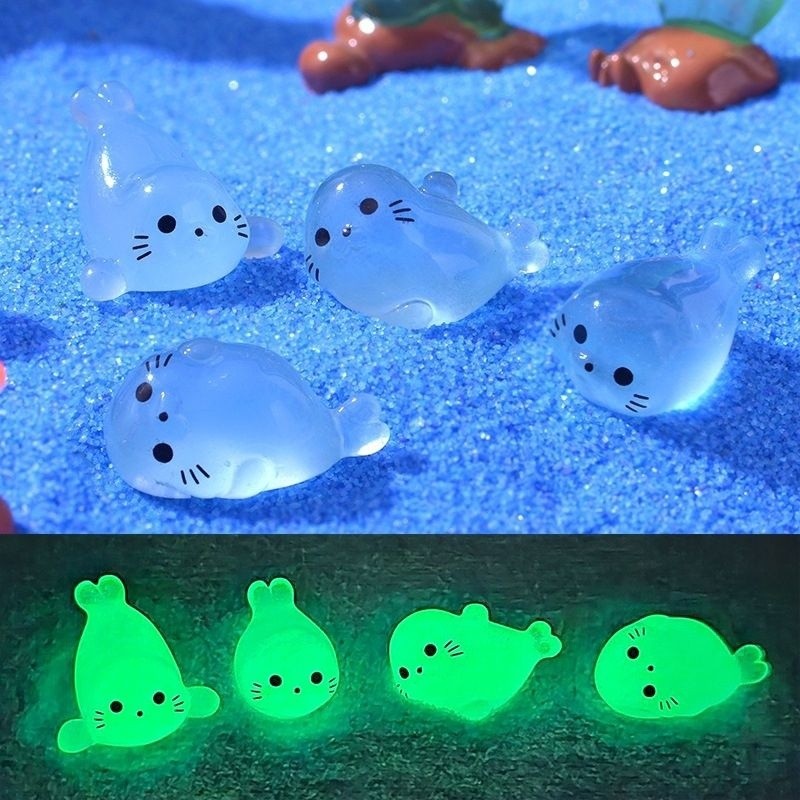 8/12/24/48pcs Kawaii Luminous Mini Seal Pup เรซิ่นเรืองแสงในเวลากลางคืน Marine สัตว์ Figurines เครื่องประดับ Fairy Garden DIY อุปกรณ์เสริม [คลังสินค้าพร้อม]