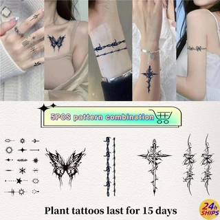 5ชิ้นรูปแบบสร้างสรรค์สักน่ารักสาวข้อมือพืชสติกเกอร์รอยสักกันน้ํายาวนาน15วันสติกเกอร์ผิวชั่วคราวสักปลอม