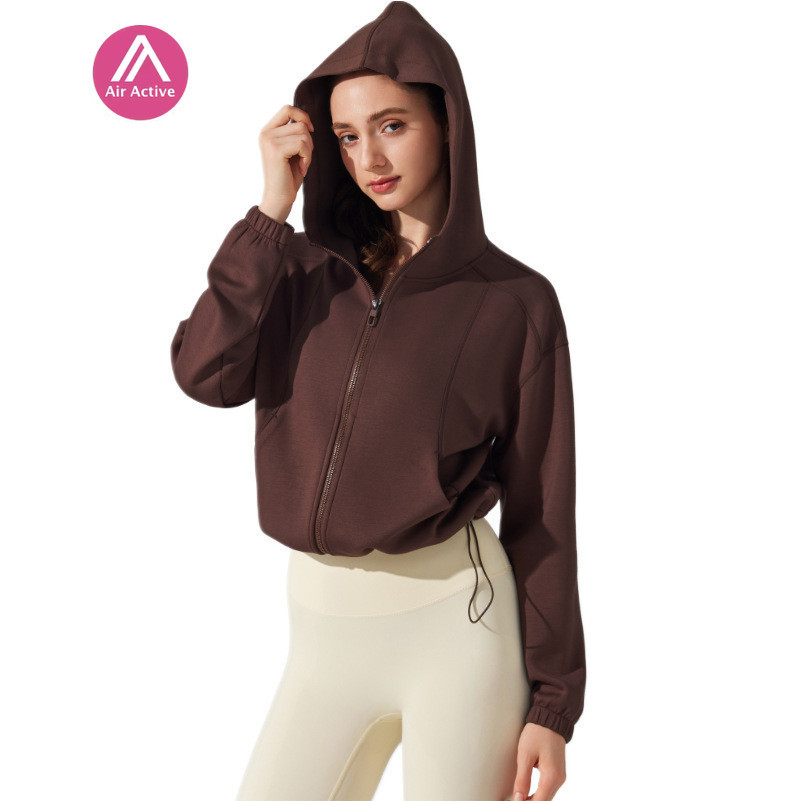 Casual Yoga Sports Jacket Hooded Waist Adjustable Running Fitness Or Daily Wear
