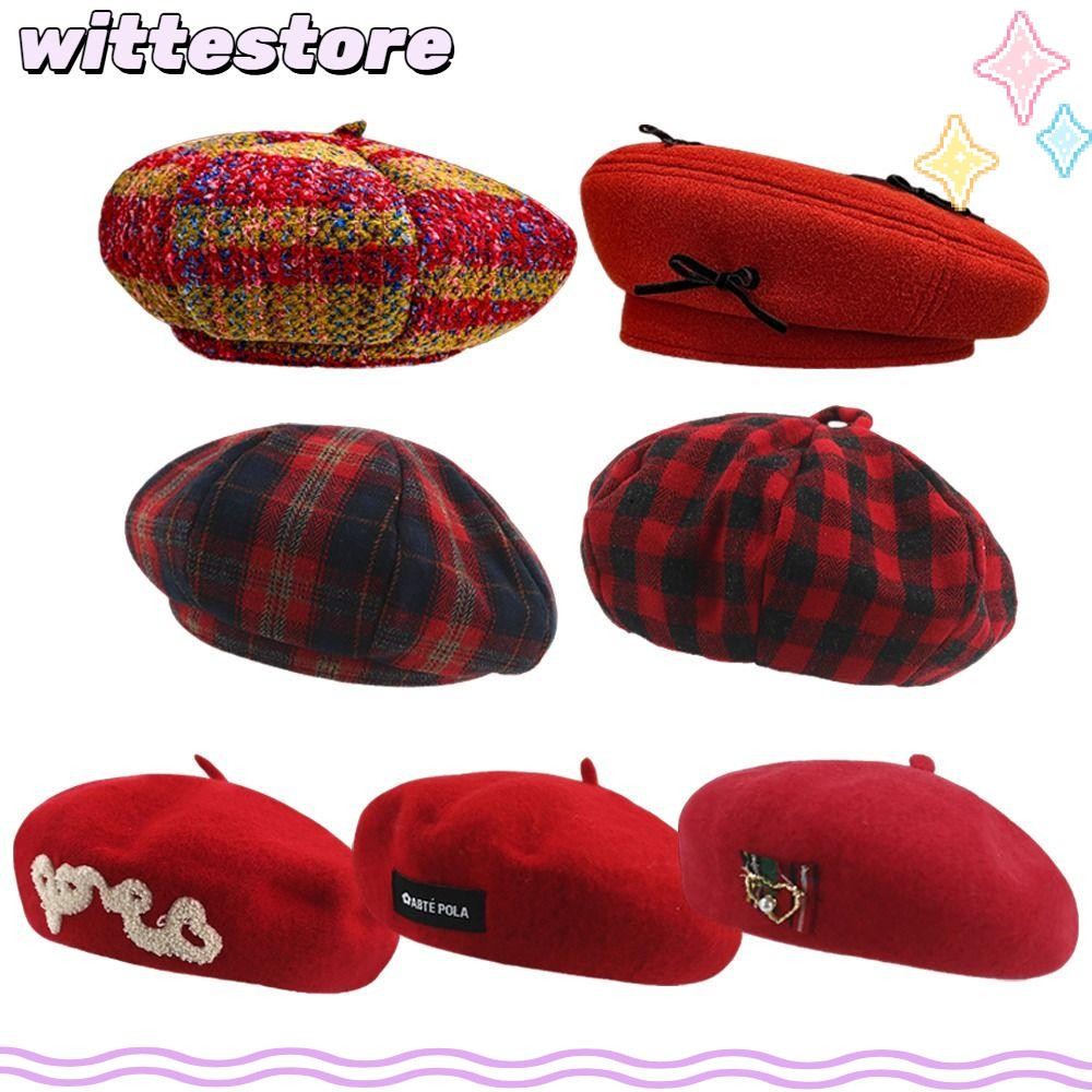 Witte หมวกเบเรต์, Felt Berets Beanie ขนสัตว์ Beret หมวก,ภาษาฝรั่งเศสคําฤดูหนาวที่อบอุ่นคริสต์มาส Bag