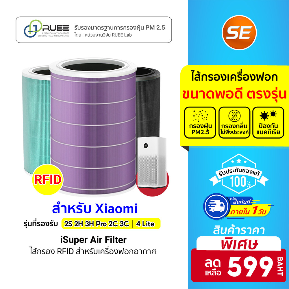 [ลดเหลือ 599] iSUPER ไส้กรอง RFID สำหรับ Xiaomi Air Purifier Filter 2S 2H 3H Pro 2C 3C/ 4 Lite/ 4 Compact