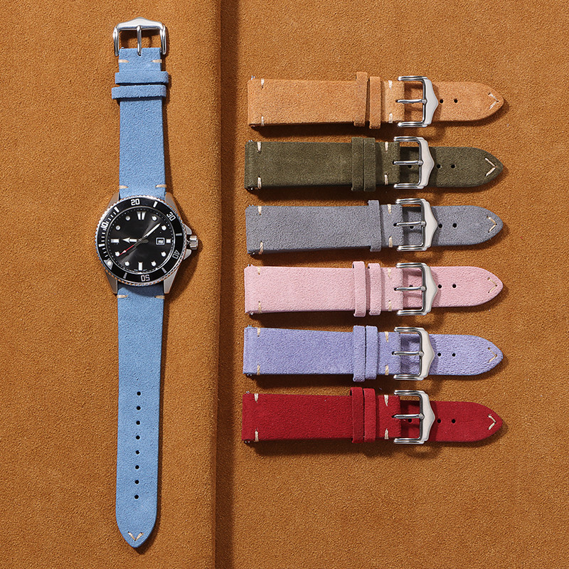 Retro Suede สายนาฬิกาหนังแท้ 18 มม.20 มม.22 มม.สําหรับ Omega Seamatser 007 top layer Cow หนังนาฬิกา Quick Release WatchBand ผู้หญิงผู้ชายคลาสสิกเข็มขัดสร้อยข้อมือ