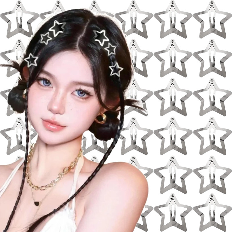Silver Metal Hollow Star Hairpin - Y2K BB Hair Side Clip - Cute Sweet Cool Hair Grip - แฟชั่น Headwear - สําหรับสาวหวานสุดเท่