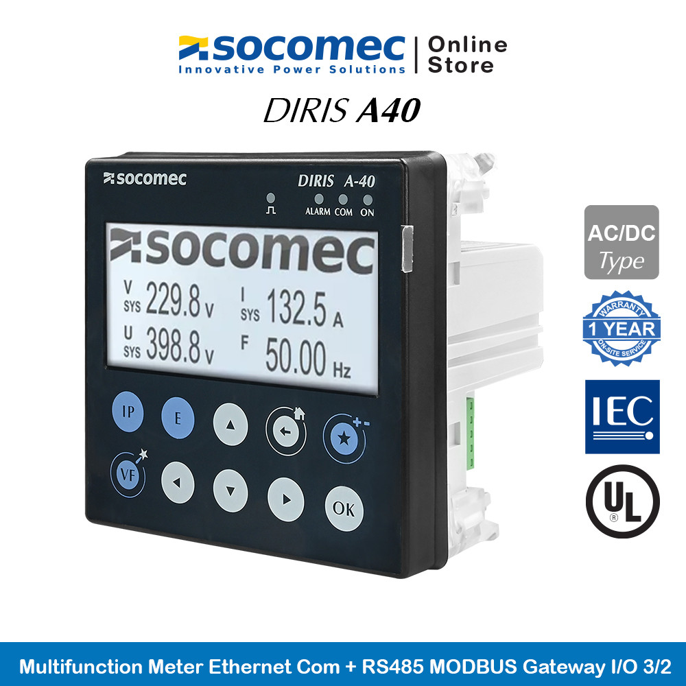 Socomec Multifunction Meter DIRIS A-40 + RS485 MODBUS gateway I/O 3/2 | 48250501 | Socomec