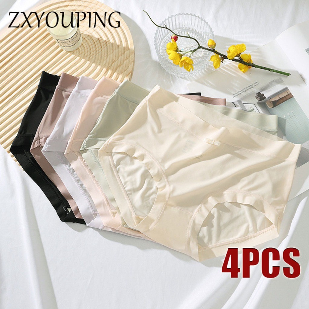 Zxyouping 1/4ชิ้นกางเกงในเซ็กซี่สําหรับผู้หญิงชุดกางเกงไซส์ใหญ่ความรู้สึกเปลือยผ้าไหมน้ําแข็งนุ่มและเบาชุดชั้นในไร้รอยต่อชุดชั้น