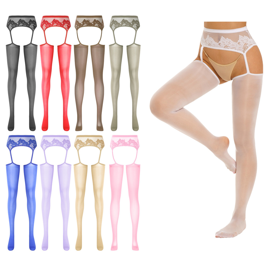 Nikiikoo Womens Cutout Crotchless Pantyhose Floral Lace Patchwork Leggings One Piece Garter ถุงน่องของขวัญฮันนีมูน