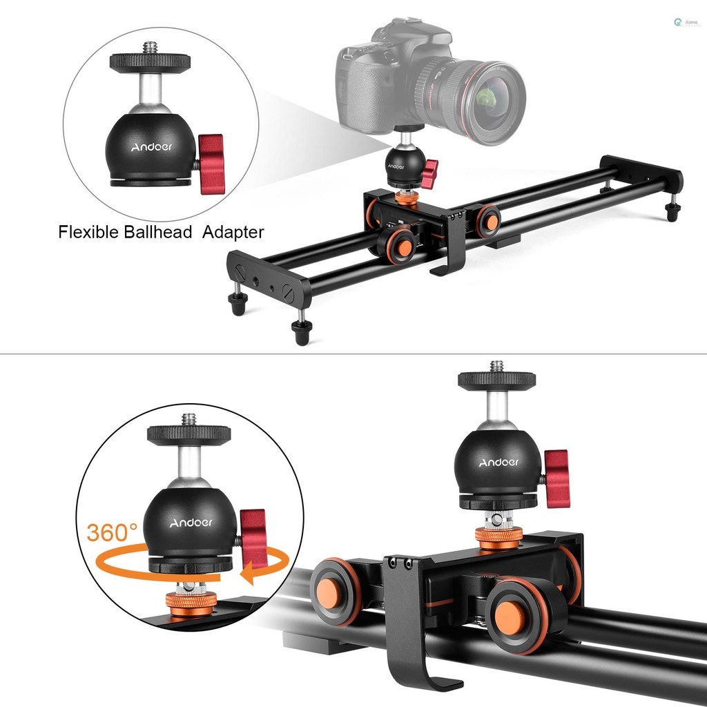 Andoer กล้องวิดีโอ Dolly Slider ชุด 3 ล้อ Auto Dolly รถ 3 ความเร็วปรับได้ + 60 ซม./23.6in รางกล้อง Slider + อะแดปเตอร์หัวบอลแบบยืดหยุ่นพร้อม Wirelss รีโมทคอนโทรล f