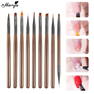 Monja เล็บแปรงชุด UV เจลเล็บ Liner French Gradient คริสตัลอะคริลิค ภาพวาดแปรงเล็บเครื่องมือ Drawing