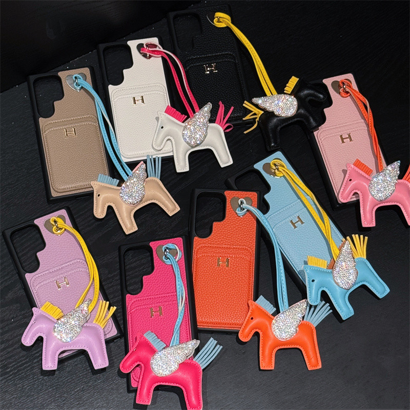 Trojan Horse จี้หนังใส่การ์ดเคสโทรศัพท์สําหรับ Samsung Galaxy S25 S24 S23 Ultra S22 S21 S20 Plus Note20 Ultra S25ultra S24ultra S23ultra S22ultra S21ultra S20ultra ฝาครอบ