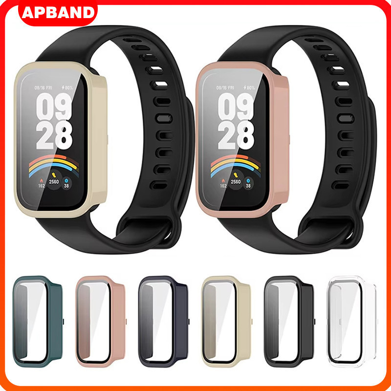 กรณีพีซีแก้วนิรภัย for Mi Band 9 Active / Redmi Band 3 Anti Gores พลาสติกแข็งกันชนป้องกันหน้าจอครอบคลุมกันชนเต็ม