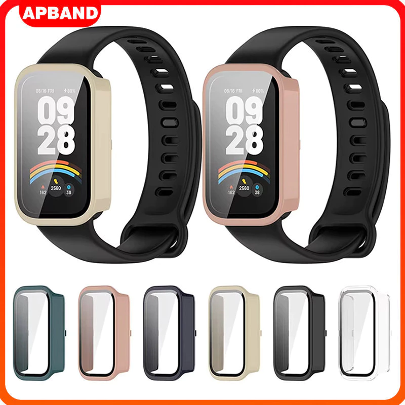 กรณีพีซีแก้วนิรภัย for Mi Band 9 Active / Redmi Band 3 Anti Gores พลาสติกแข็งกันชนป้องกันหน้าจอครอบคลุมกันชนเต็ม