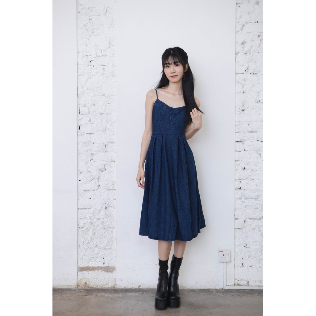 CRESSIDA DENIM BUSTIER DRESS [ DARK DENIM ]