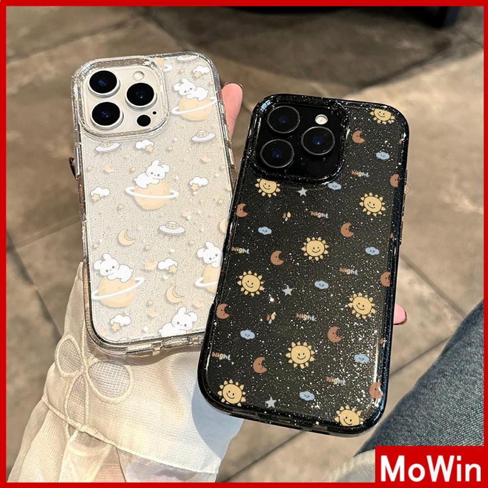Movin - เคส iPhone 16 Pro Max iPhone 11 เคสใสแบบแวววาว TPU นุ่มสีสันสดใส การ์ตูนกระต่ายสีขาวน่ารัก Compatible iPhone15 Pro max 14 13 12 Pro max XS XR 7 Plus 8 Plus