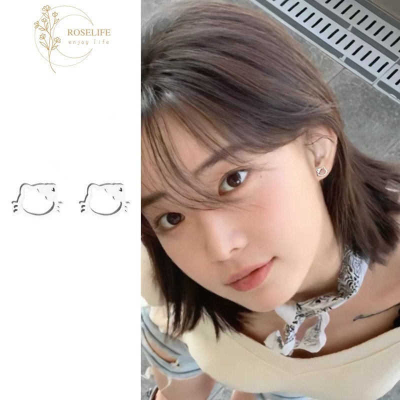 โรสไลฟ์ ส925เงินหวานน่ารักประณีตมินิคิตตี้แมวต่างหูห่วงสําหรับผู้หญิงสาวแฟชั่นสวมเลือกฟรีหูวงกลมเครื่องประดับทุกวันอุปกรณ์เสริมของขวัญ