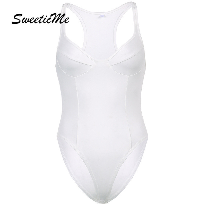 Sweeticme ผู้หญิง 2025 ใหม่แฟชั่นสีทึบ Low Cut เซ็กซี่ Slim Fit Causal บอดี้สูท