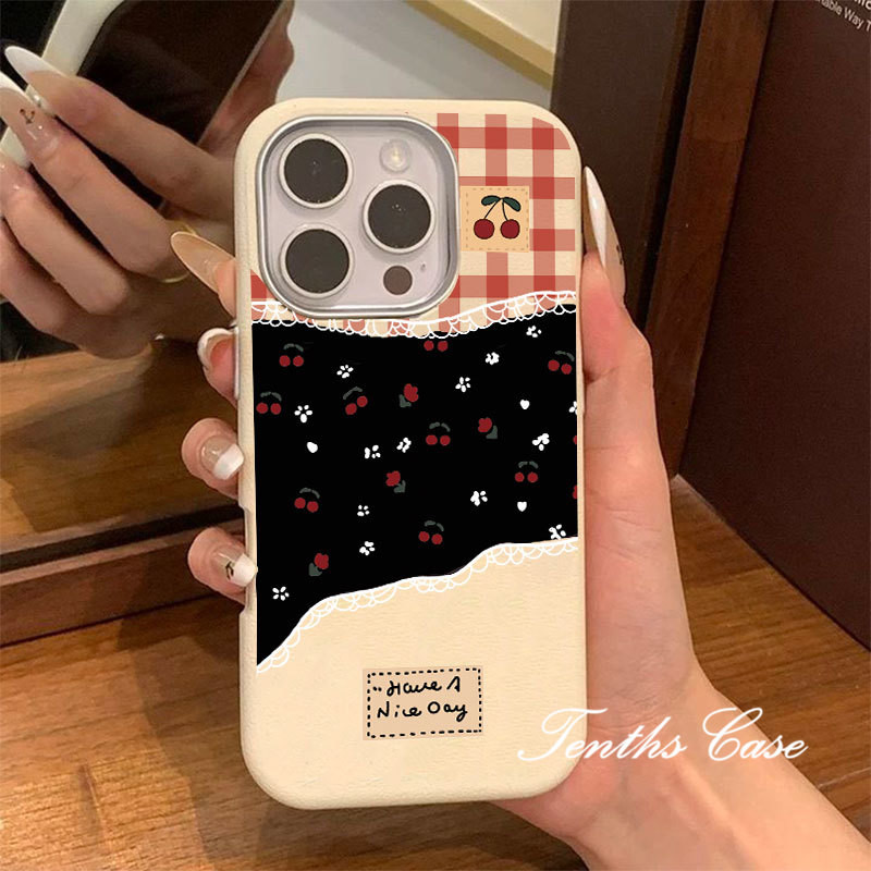 ใช้งานร่วมกับสําหรับ IPhone 16 11 15 14 13 12 Pro Max 16E Xs X Xr 8 7 6 Plus ลายสก๊อตดอกไม้ขนาดเล็กเชอร์รี่หนังธรรมดารูปแบบเลนส์ชุบกรอบเคสโทรศัพท์ปกอ่อน - รูปที่ 4