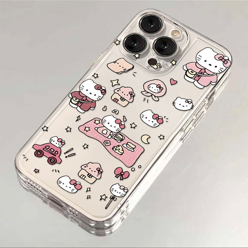 เคสโทรศัพท์สําหรับiPhone 11 12 13 14 15 16 Pro Max 14 15 Plus 12 13 14 15 Pro XR XS Max Camping Hello Kitty Graffiti