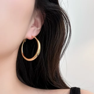 โรสไลฟ์ 1 คู่ 14เค ทองโอ้อวดหยดใหญ่ต่างหูห่วงกลมสําหรับผู้หญิงแฟชั่นหูวงกลมเครื่องประดับ