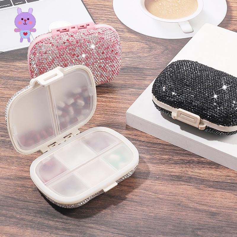 Rhinestone Daily Pill Box Sparkly Pill Box Glitter Pill Box พร้อม Rhinestones แฟชั่น