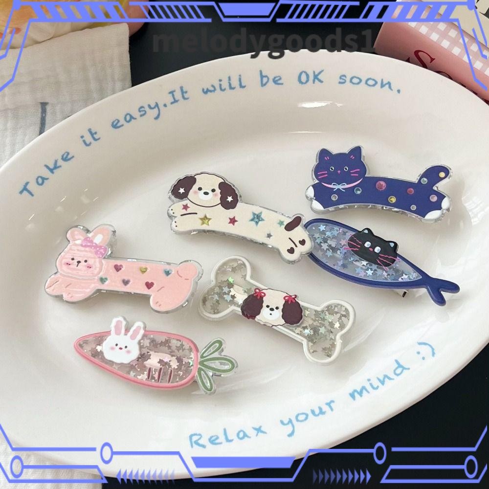 MELODYGOODS1 เลื่อมกิ๊บ,หรูหราเงาการ์ตูนกิ๊บ,แฟชั่นสุนัขกระดูกแมวปลาขนาดเล็กหวาน Pentagram Glitter Hairpins สําหรับผู้หญิงสาว