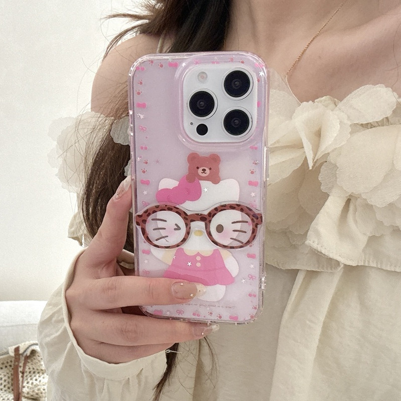 สําหรับIphone case 16 Pro Max 15 Pro Max 14 Pro Max 13 Pro Maxแว่นตาสามมิติKittyเคสโทรศัพท์