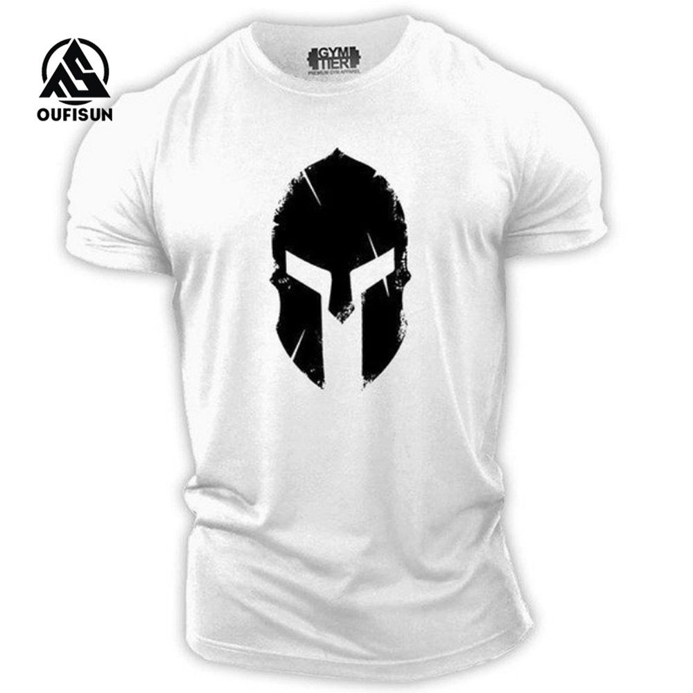 เสื้อยืดพิมพ์ลายผ้าฝ้ายผู้ชายพิมพ์ลายหมวกกันน็อคกรีกโบราณ