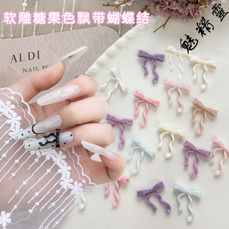 อุปกรณ์ตกแต่งเล็บโบว์เรซิ่น ประติมากรรมนุ่ม ริบบิ้นโบว์ สีมาการอง อุปกรณ์ตกแต่งเล็บ DIY ที่สามารถสวมใส่ได้