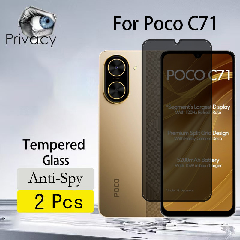 2 ชิ้น Poco C71 กระจกนิรภัยป้องกันหน้าจอ Anti-spy สําหรับ Xiaomi Poco C75 C71 C65 4G 5G