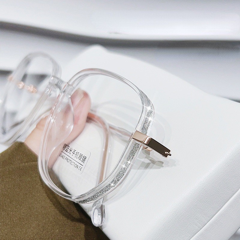 แว่นสายตาสั้น 0°สั้น -600° แว่นตากรองแสง กรอบสี่เหลี่ยม ประดับเพชร สีทอง สําหรับผู้หญิง 2988 - รูปที่ 3